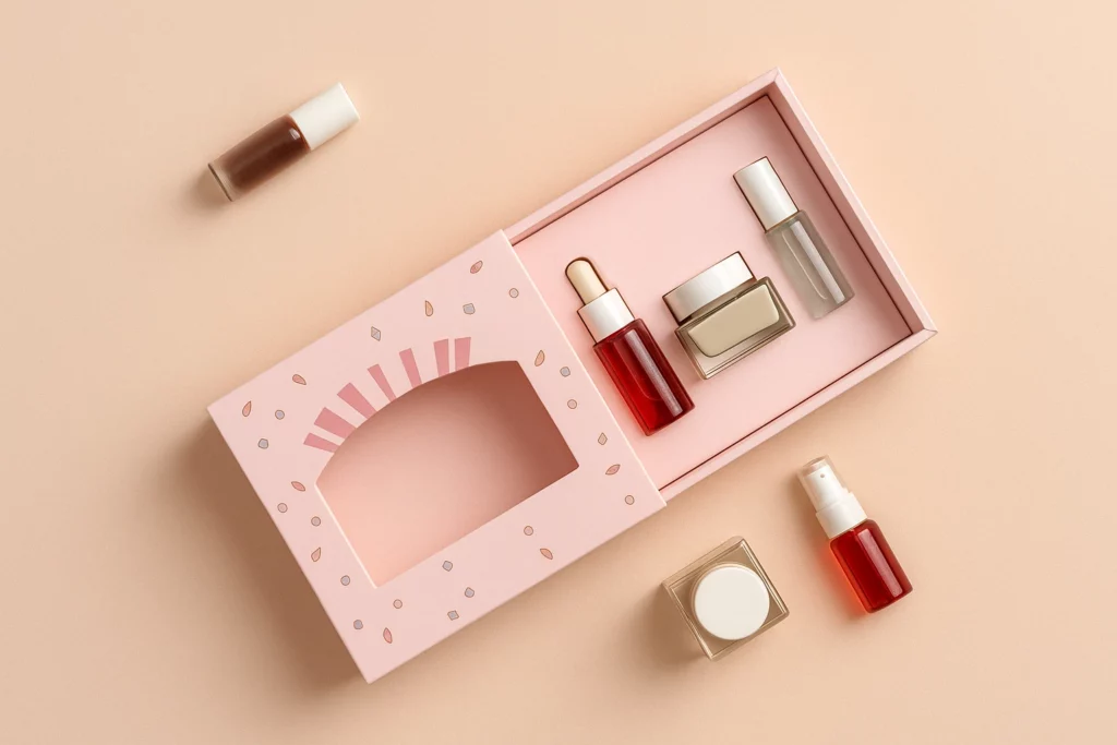 Drawer-style cosmetic rigid box for beauty launch sample approval