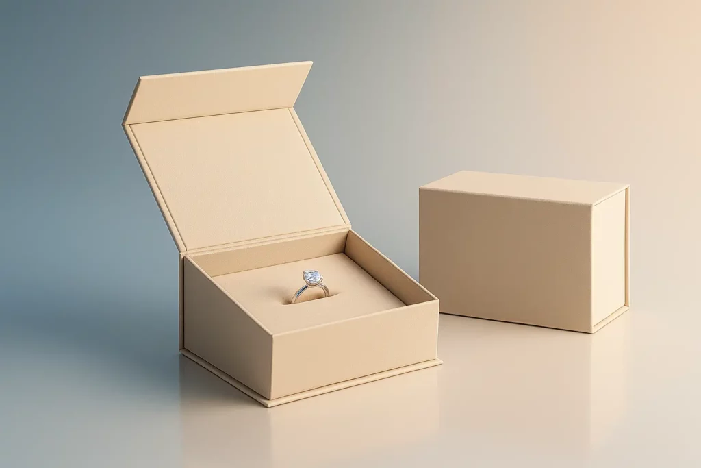 Magnetic closure jewelry box for premium ring and accessory packaging