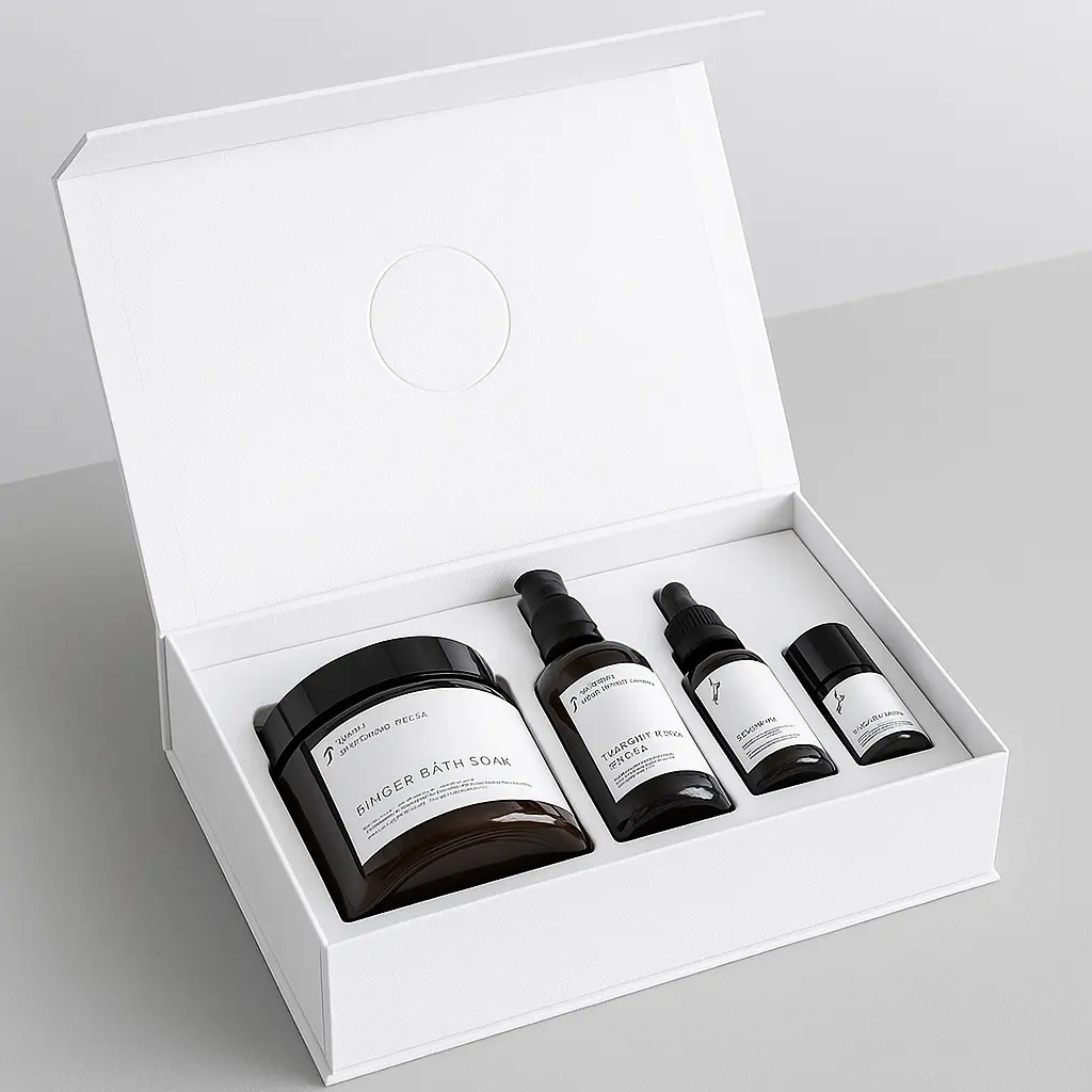Flat-pack skincare box with debossed finish for sample approval