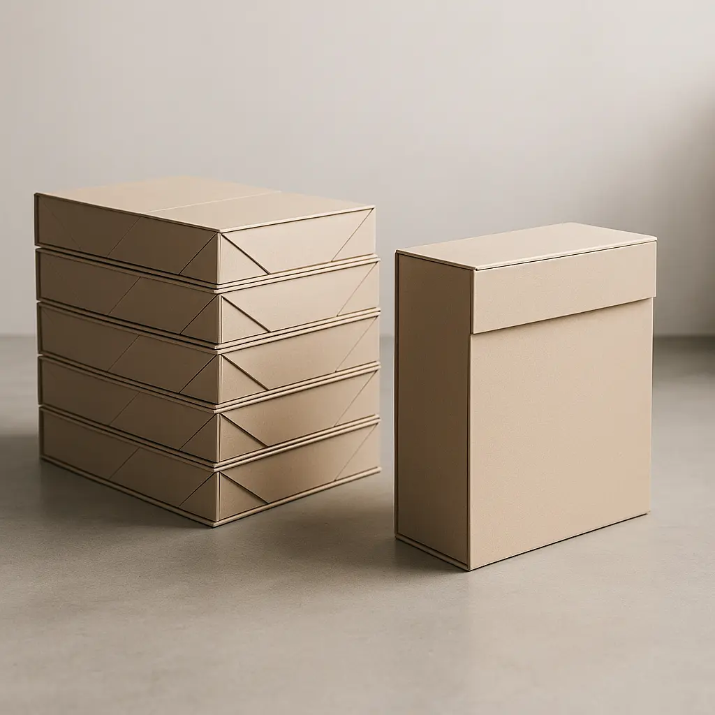 Real flat-pack versus assembled boxes for collapsible rigid packaging