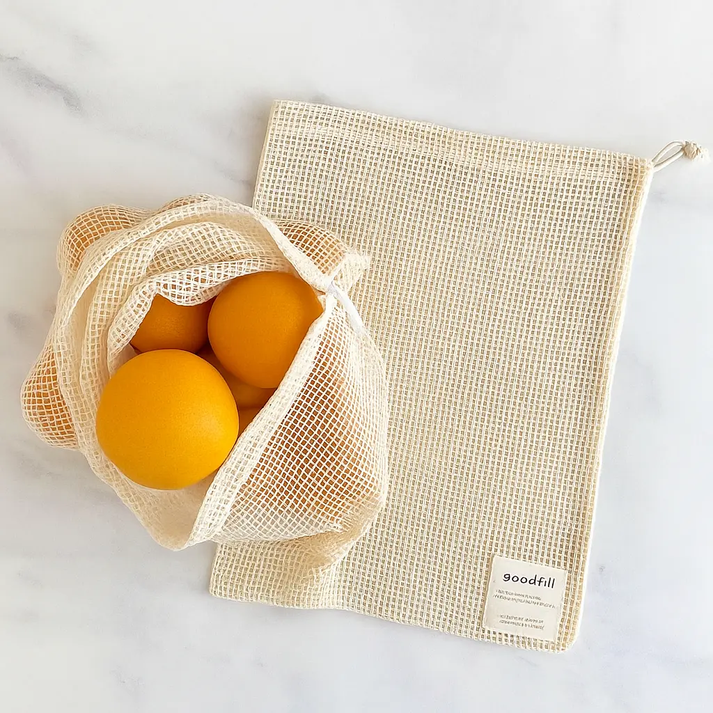 Reusable cotton mesh produce bag for food and fruits, eco-friendly storage pouch FDP-1004