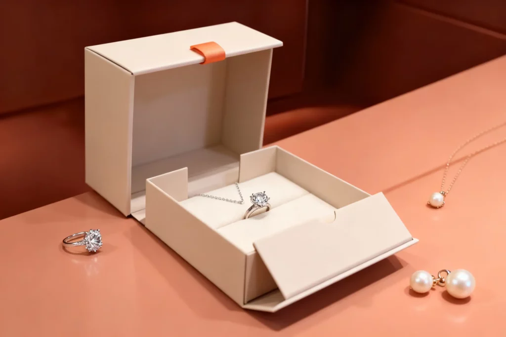 Foldable rigid box packaging for jewelry and beauty collection planning