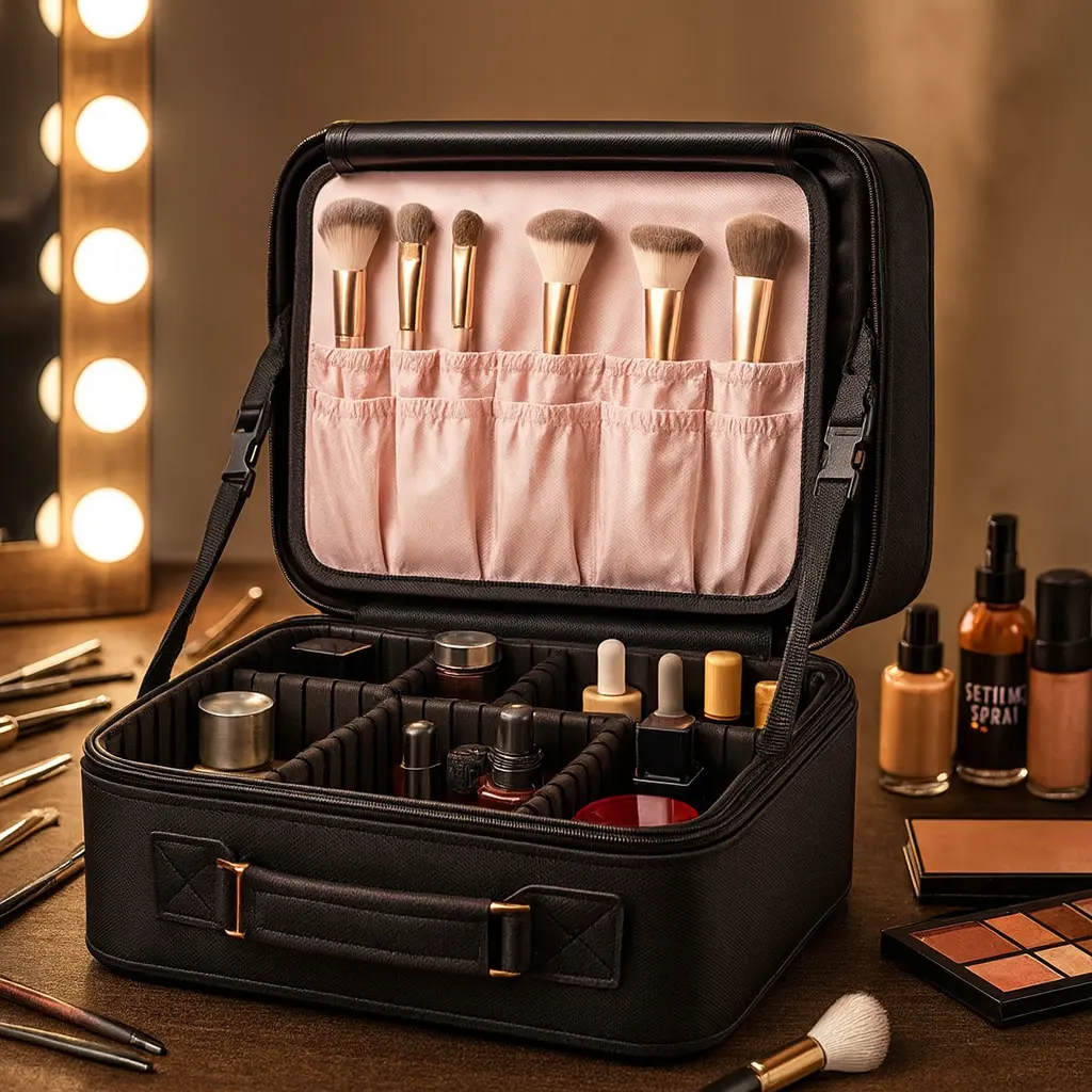 Open makeup artist organizer with internal compartments
