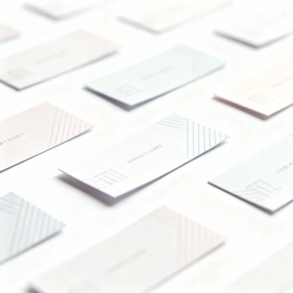 Promotional packaging insert cards arranged in a clean studio scene with soft lighting