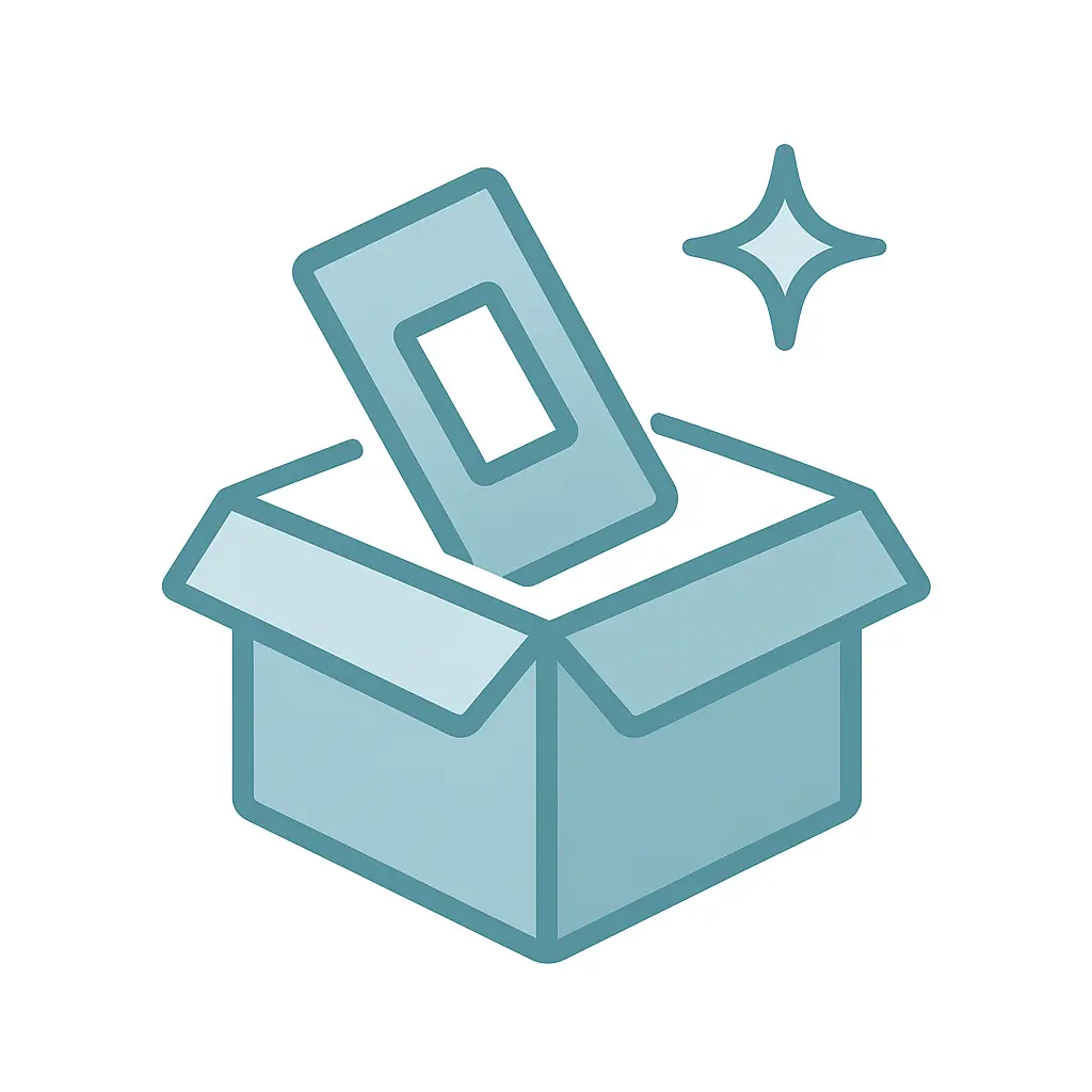 Rapid prototyping icon showing a custom box insert sample with speed highlight in #7695A8.