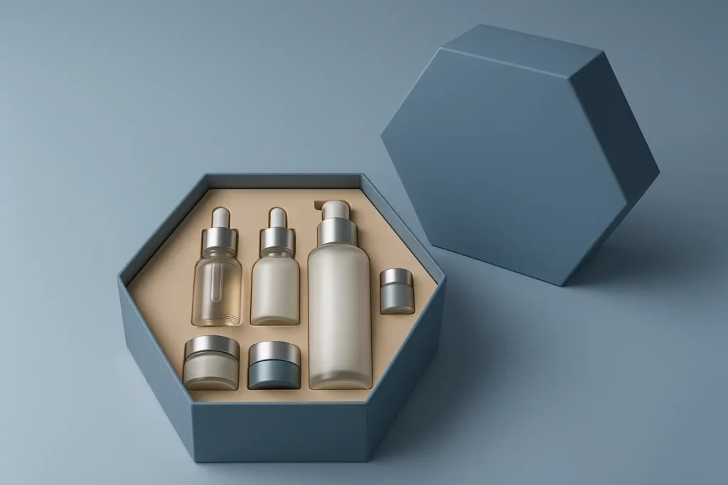 Hexagonal skincare packaging set for custom shaped box sample planning