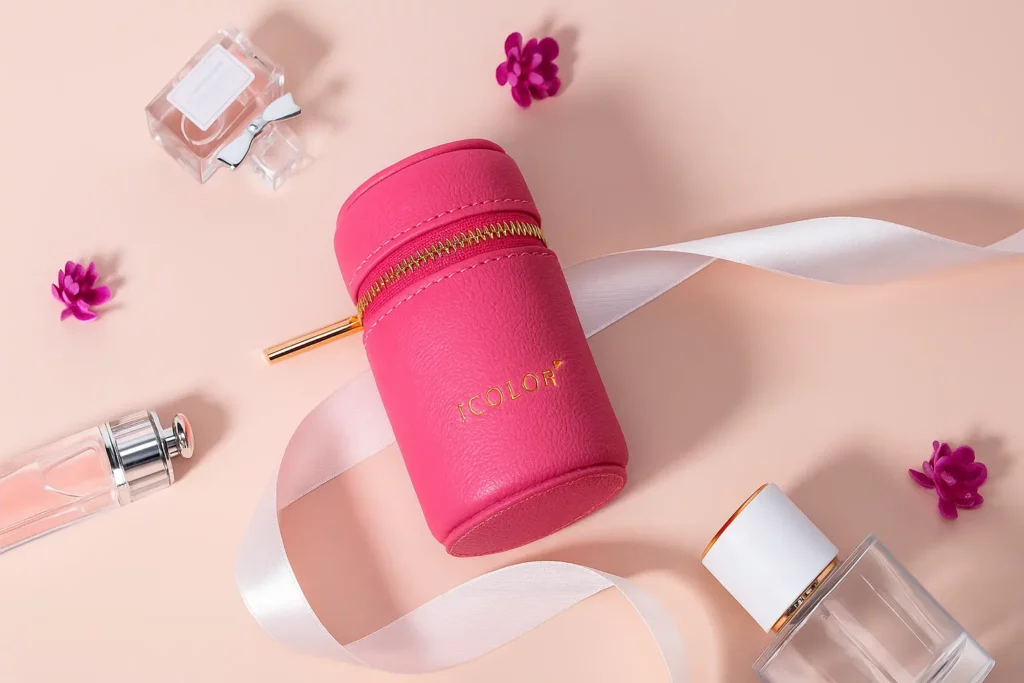 Travel perfume case with fragrance vial holder