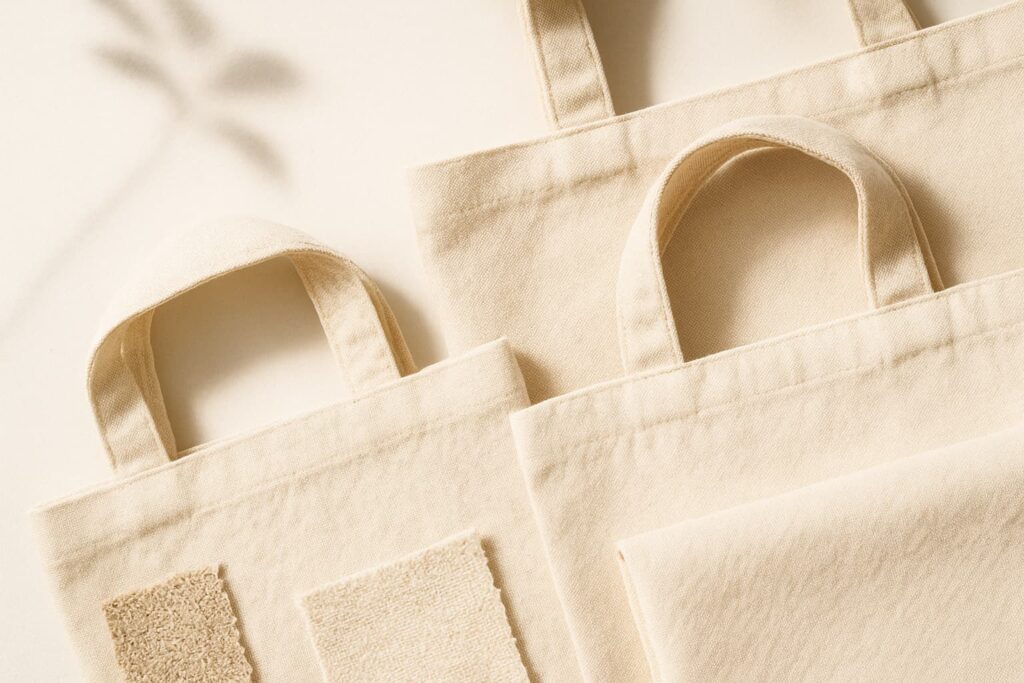Close-up of heavy-duty canvas and organic cotton materials showcasing the quality and sustainability used in premium tote bag manufacturing