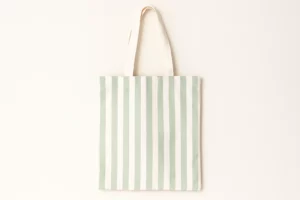 Striped reusable canvas tote shopping bag for retail checkout, durable eco-friendly tote bag