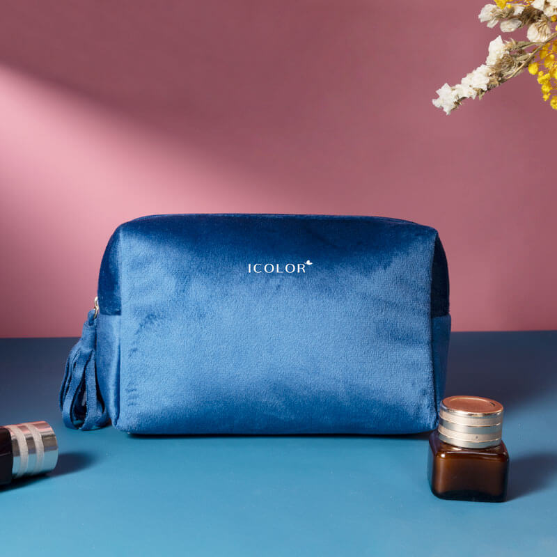 Close-up texture of rPET velvet cosmetic bag