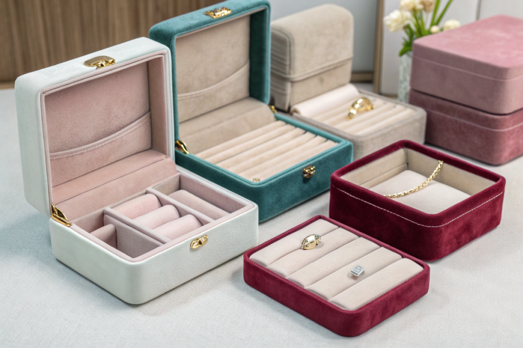 Custom PU and velvet jewelry boxes for catalogue selection