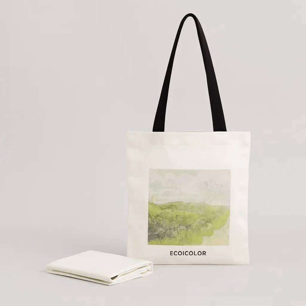 Lightweight canvas tote bag with printed artwork, representing compact and foldable custom tote bags available for wholesale