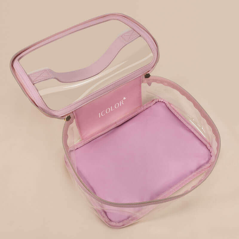 collection of durable toiletry bags undergoing quality testing in a lab