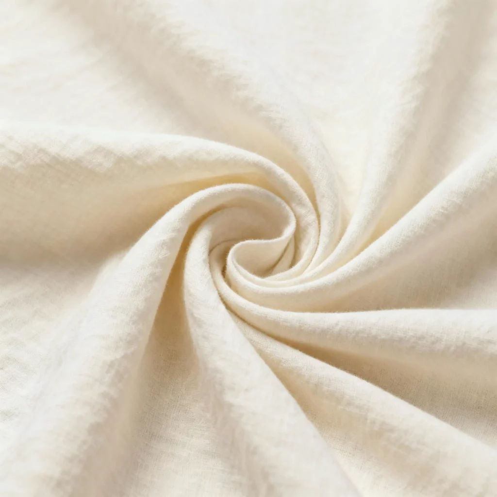 Close-up texture of soft organic cotton fabric with natural folds.