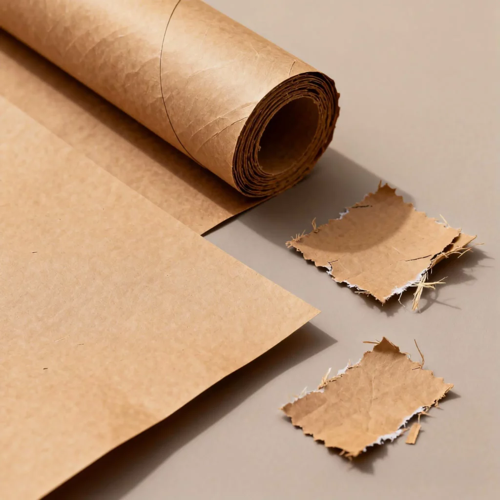 Recycled greyboard and cardboard material display showing stacked rigid board sheets and textured fibers.