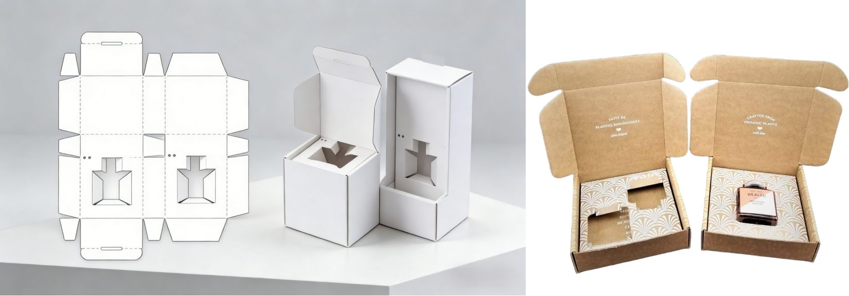 a single piece of die-cut cardboard folded into a complex and protective insert