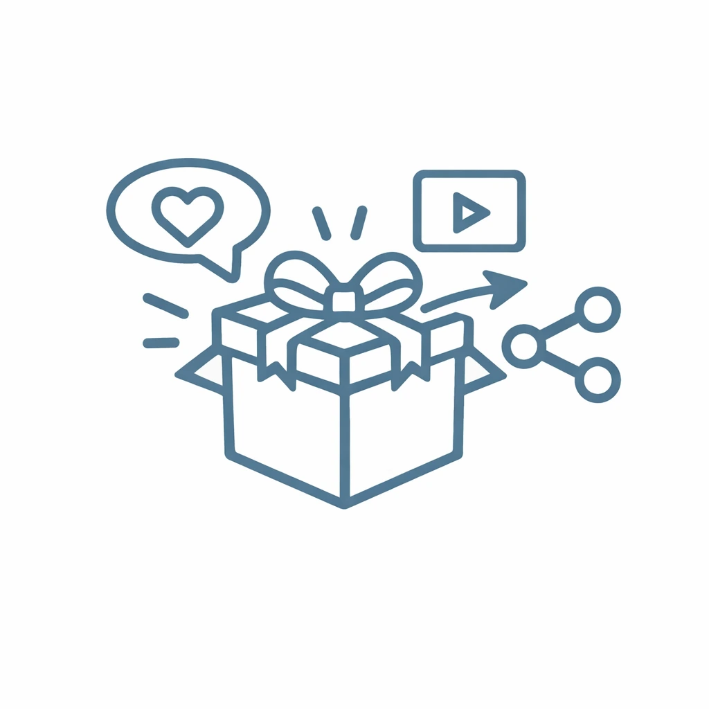 Custom gift box packaging icon symbolizing shareable unboxing and social media engagement