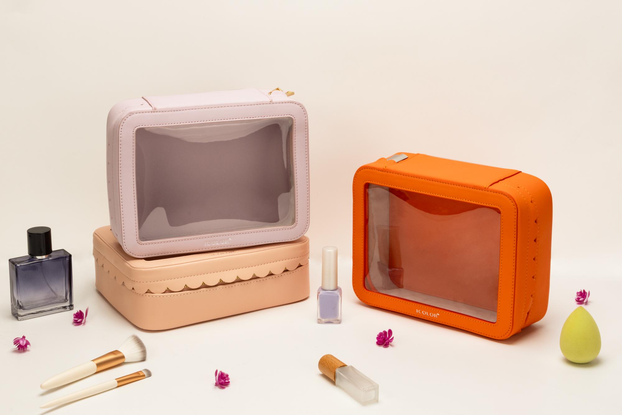 Clear window cosmetic bag set for beauty store sample review