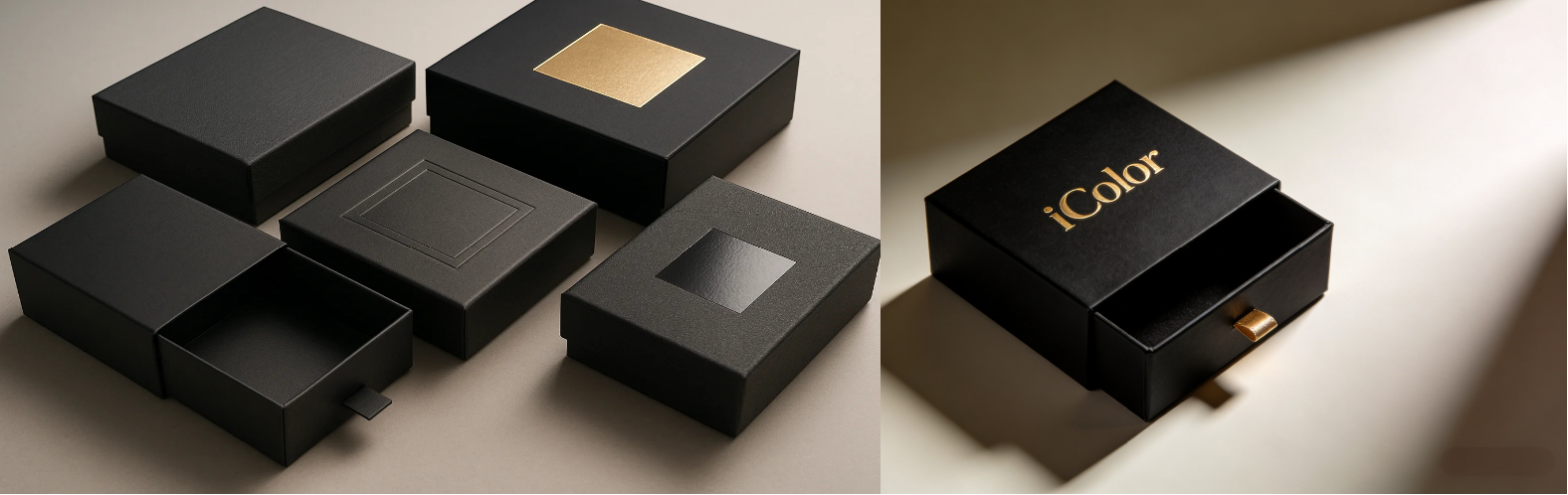 Luxury custom drawer box with gold foil stamping