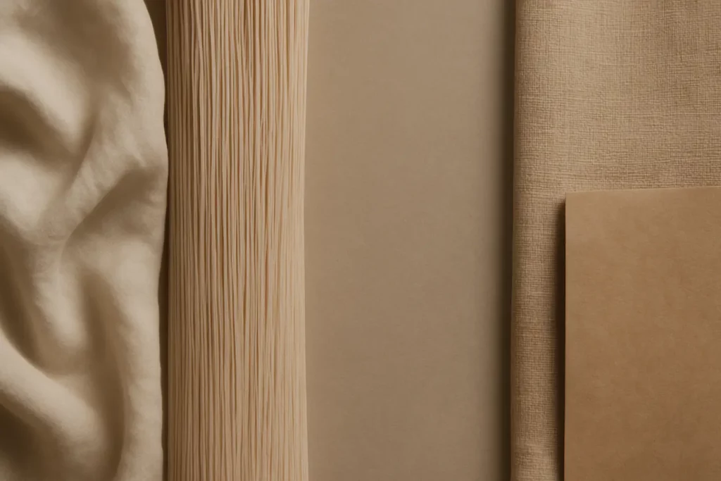 Natural and plant-based material textures used as a premium banner background, featuring soft cotton, bamboo fiber, and organic paper surfaces.