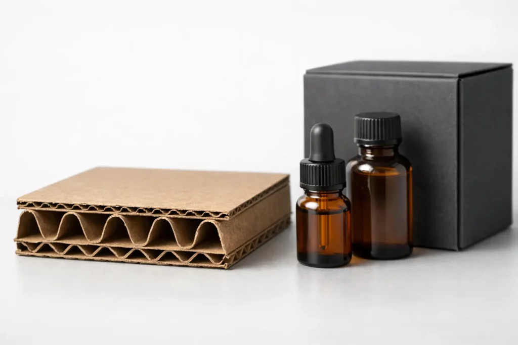 B-flute 3mm corrugated cardboard cross section for heavy duty protection of fragile glass bottle and essential oil kits