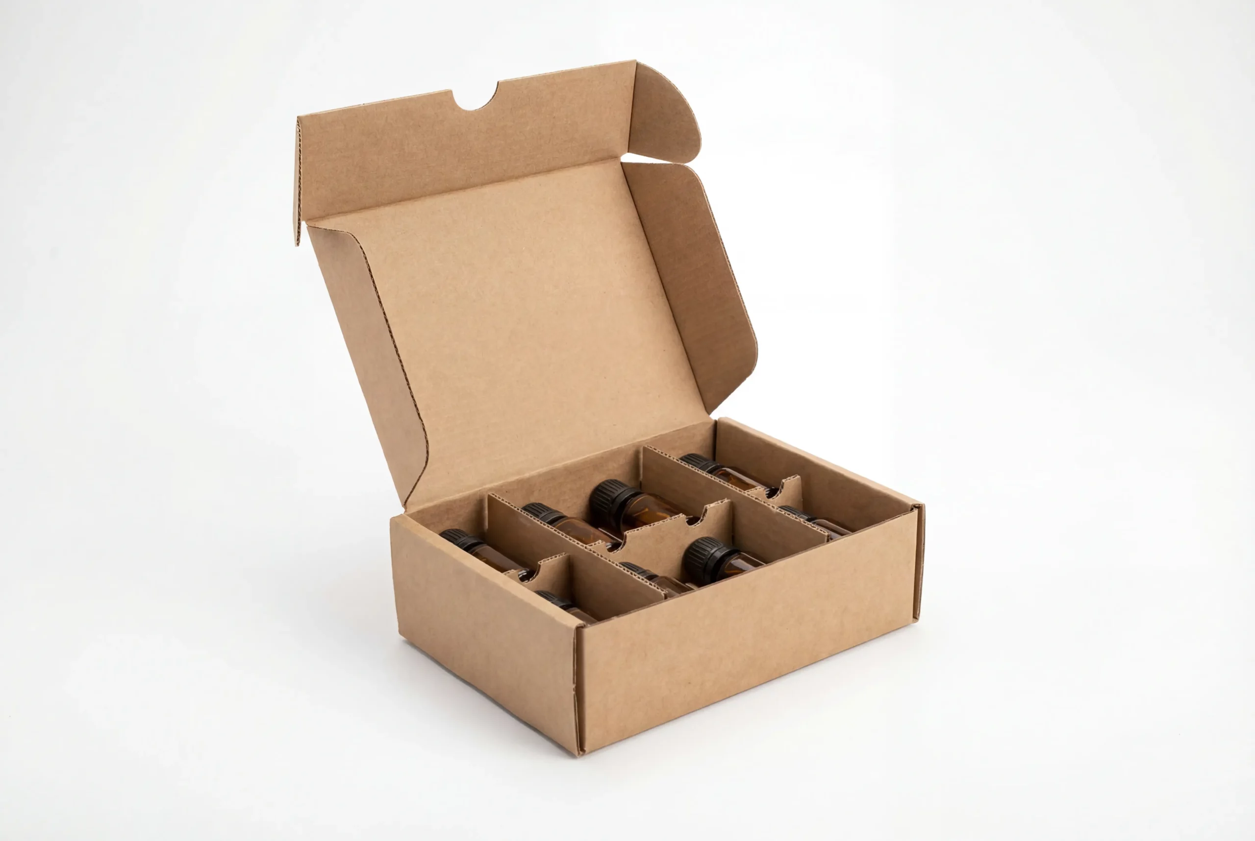 Airplane style corrugated subscription box with essential oil bottles and lightweight simple structure