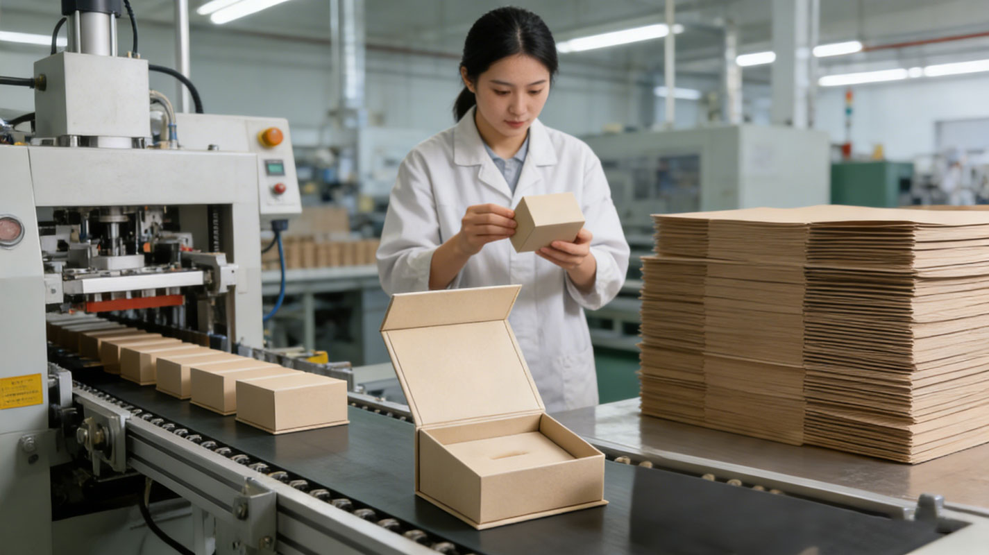 Paper box sample inspection inside the Ecoicolor box factory