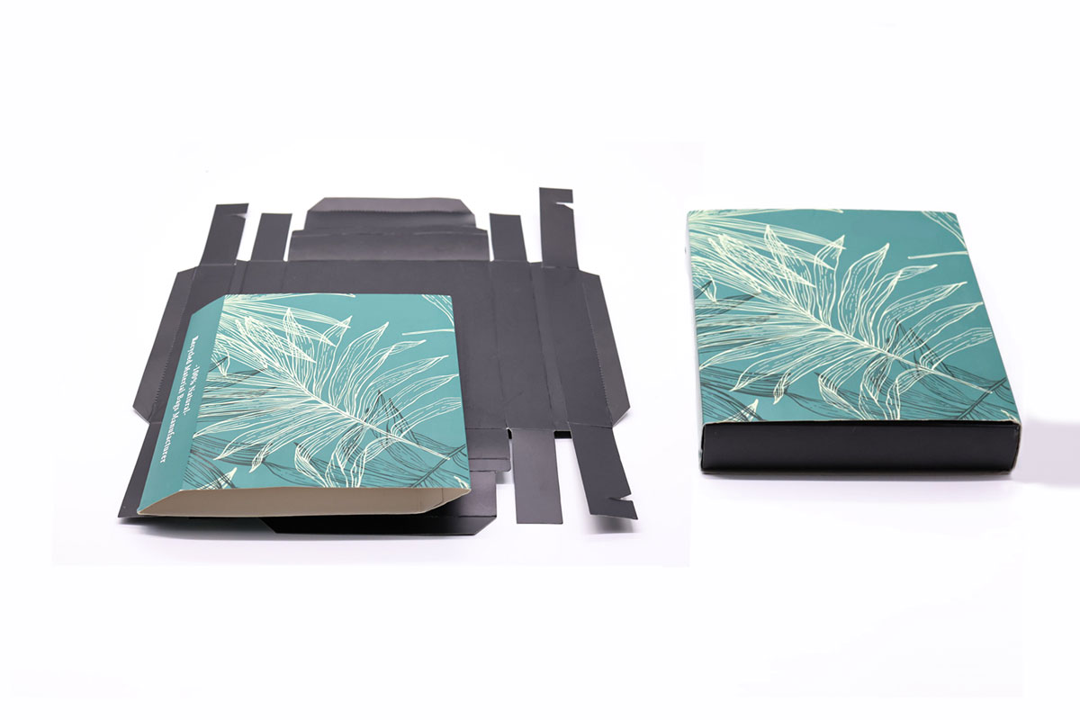 Collapsible rigid box flat pack and assembled comparison