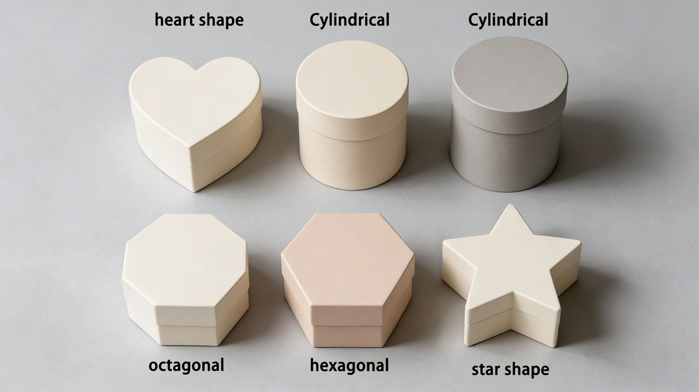 Custom shaped box styles including heart hexagon round and pillow structures