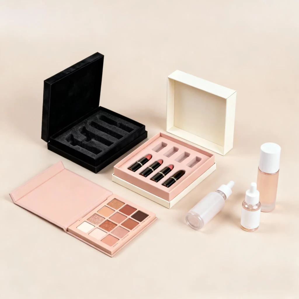 Luxury cosmetic insert reference used for cavity count product fit and sample brief planning