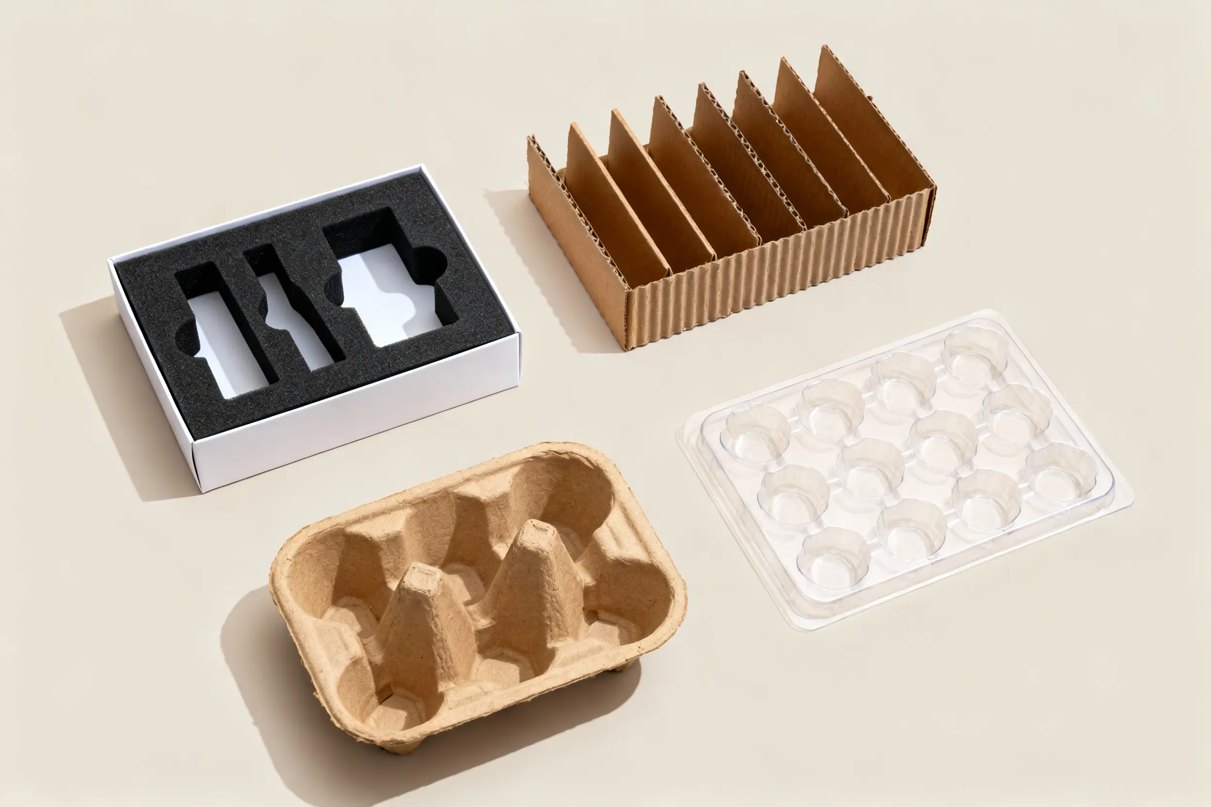 Foam cardboard pulp and plastic inserts for beauty packaging MOQ 1000 planning