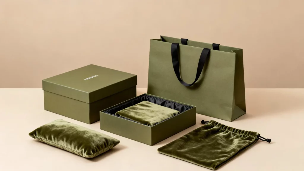 Coordinated rigid box pouch and insert set for MOQ 1000 paper packaging planning