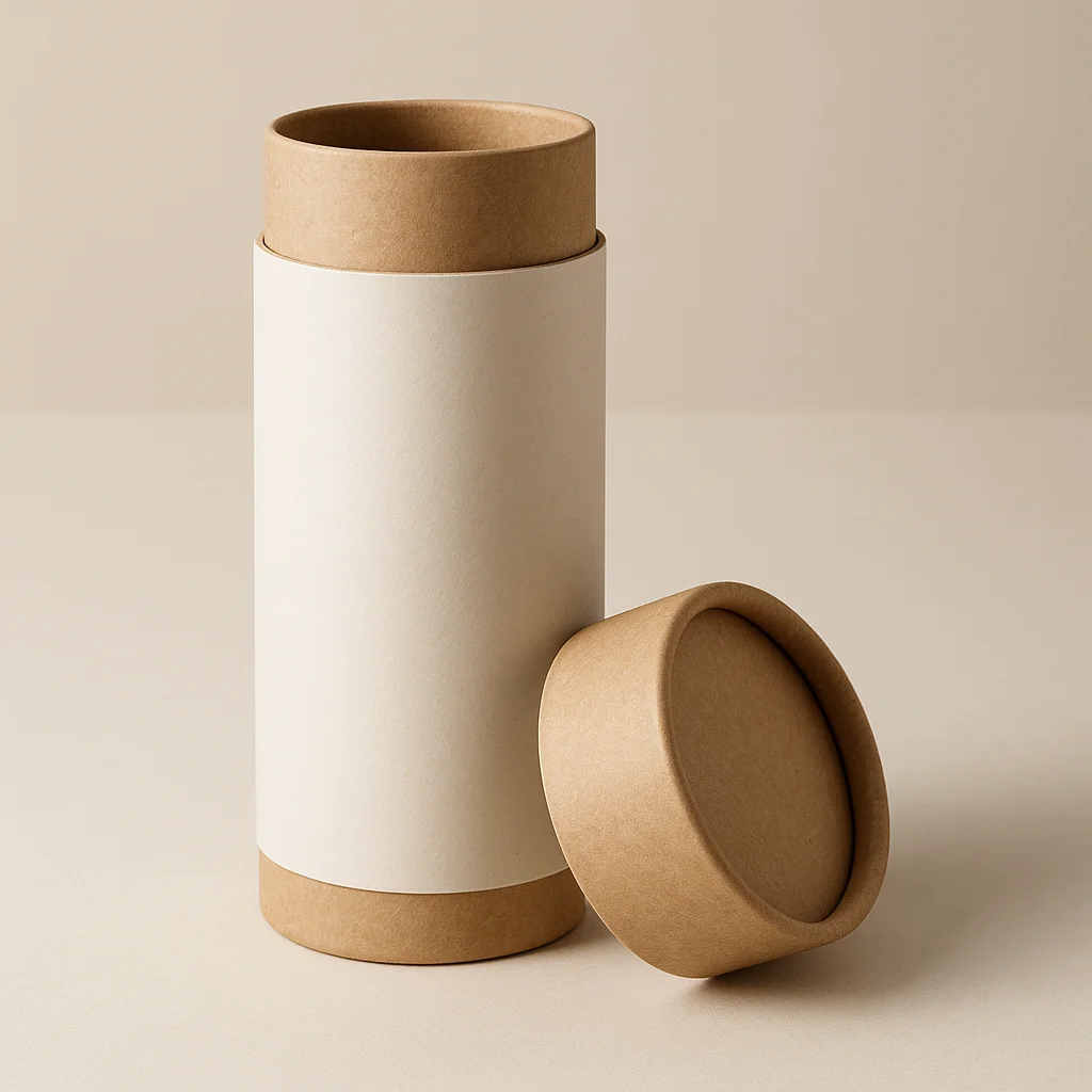 One piece paper tube packaging with separate cap structure