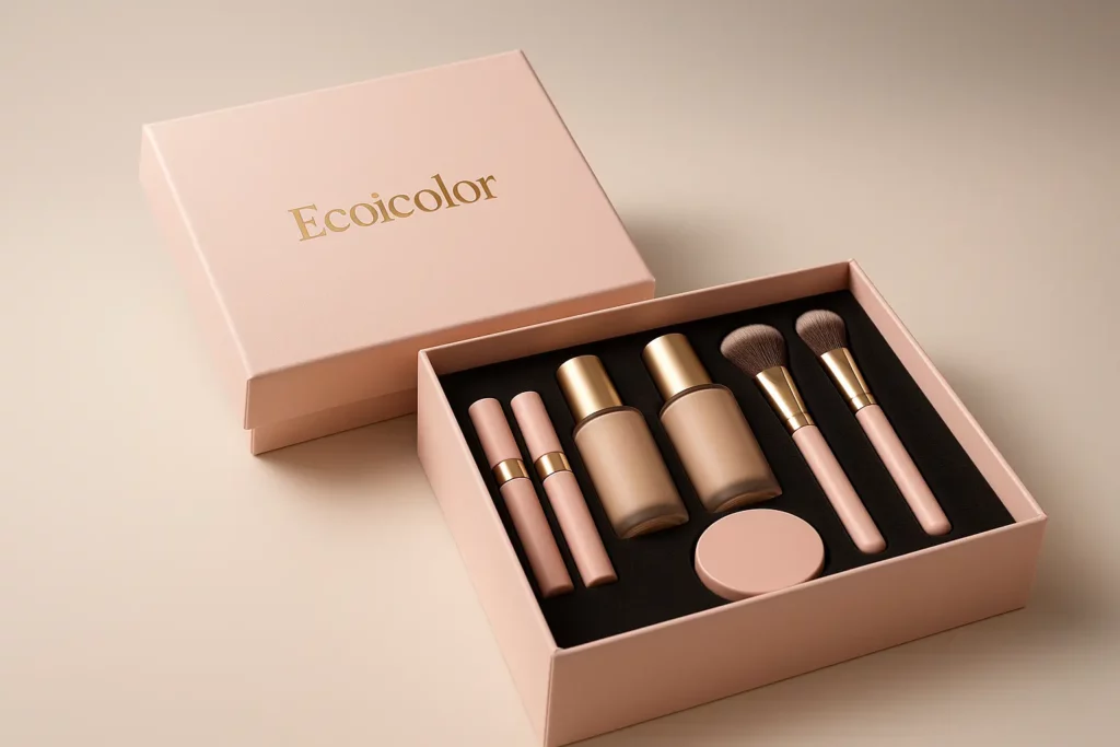 Lid and base rigid gift box for beauty brand launch packaging