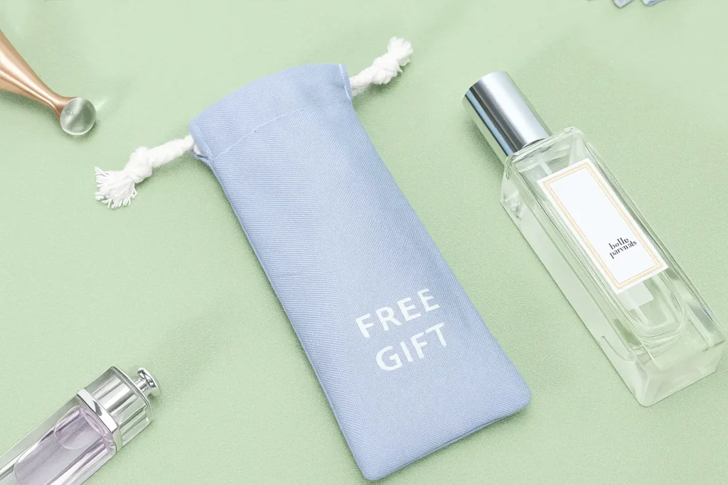 Promotional cosmetic pouch for GWP sample and launch planning