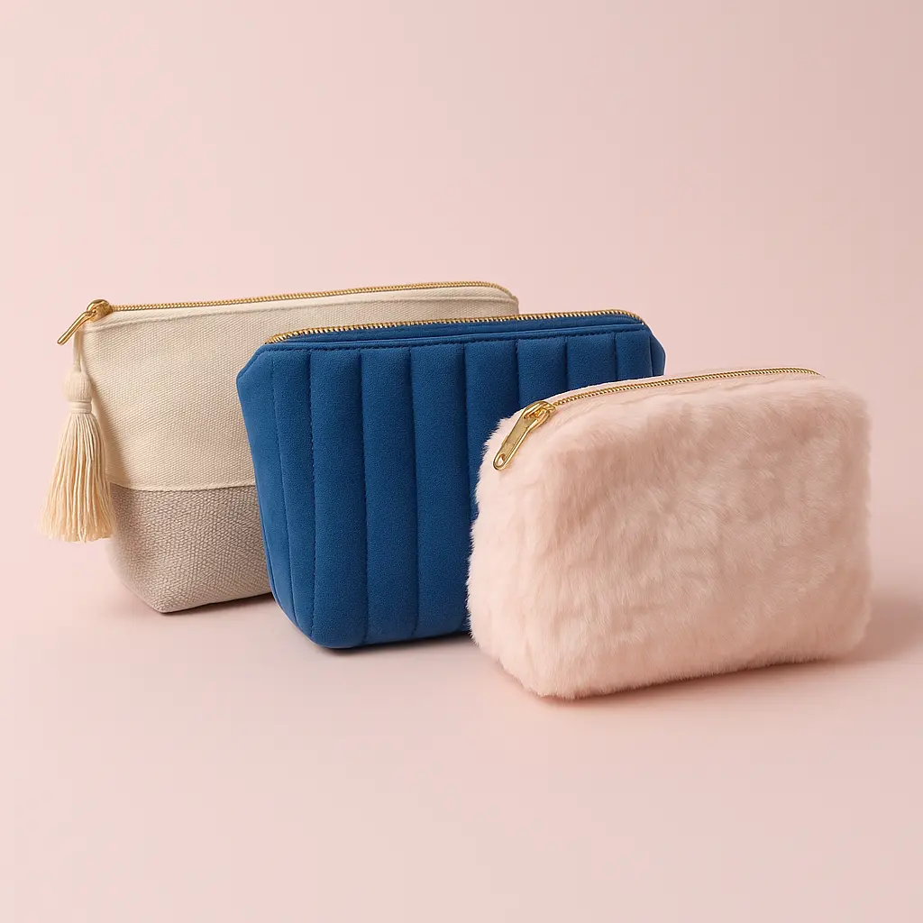 Classic makeup pouch styles used for zipper and structure sample review