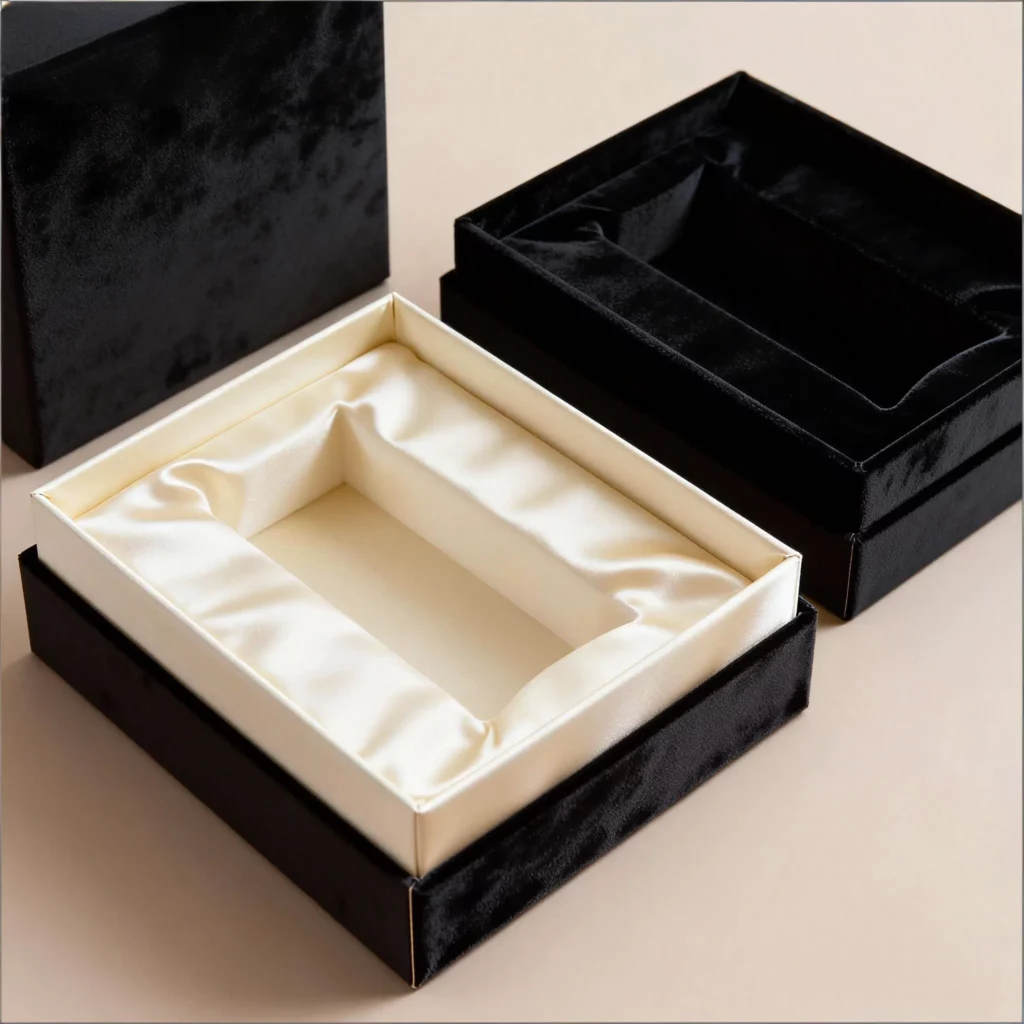 Satin lined foam insert for premium fragrance gift box presentation