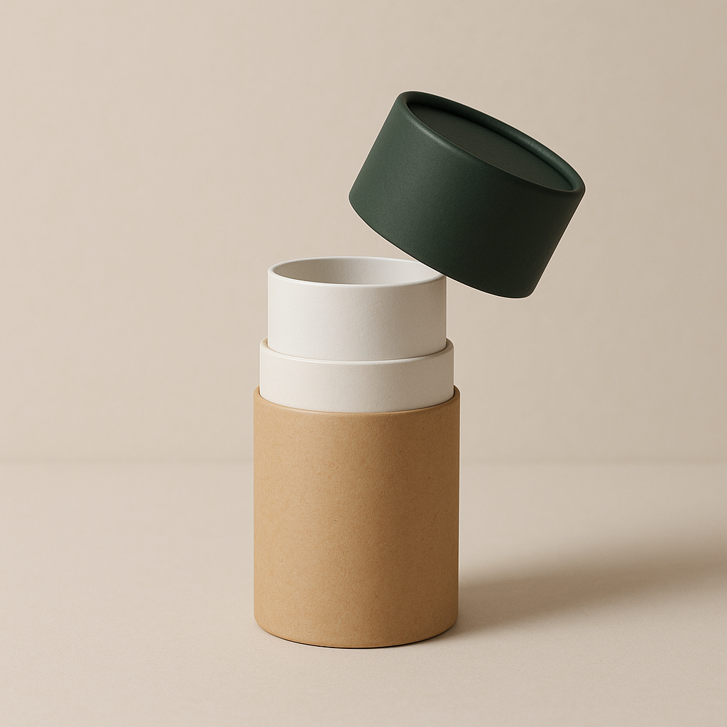 Standard three piece paper tube structure with base inner neck and lid