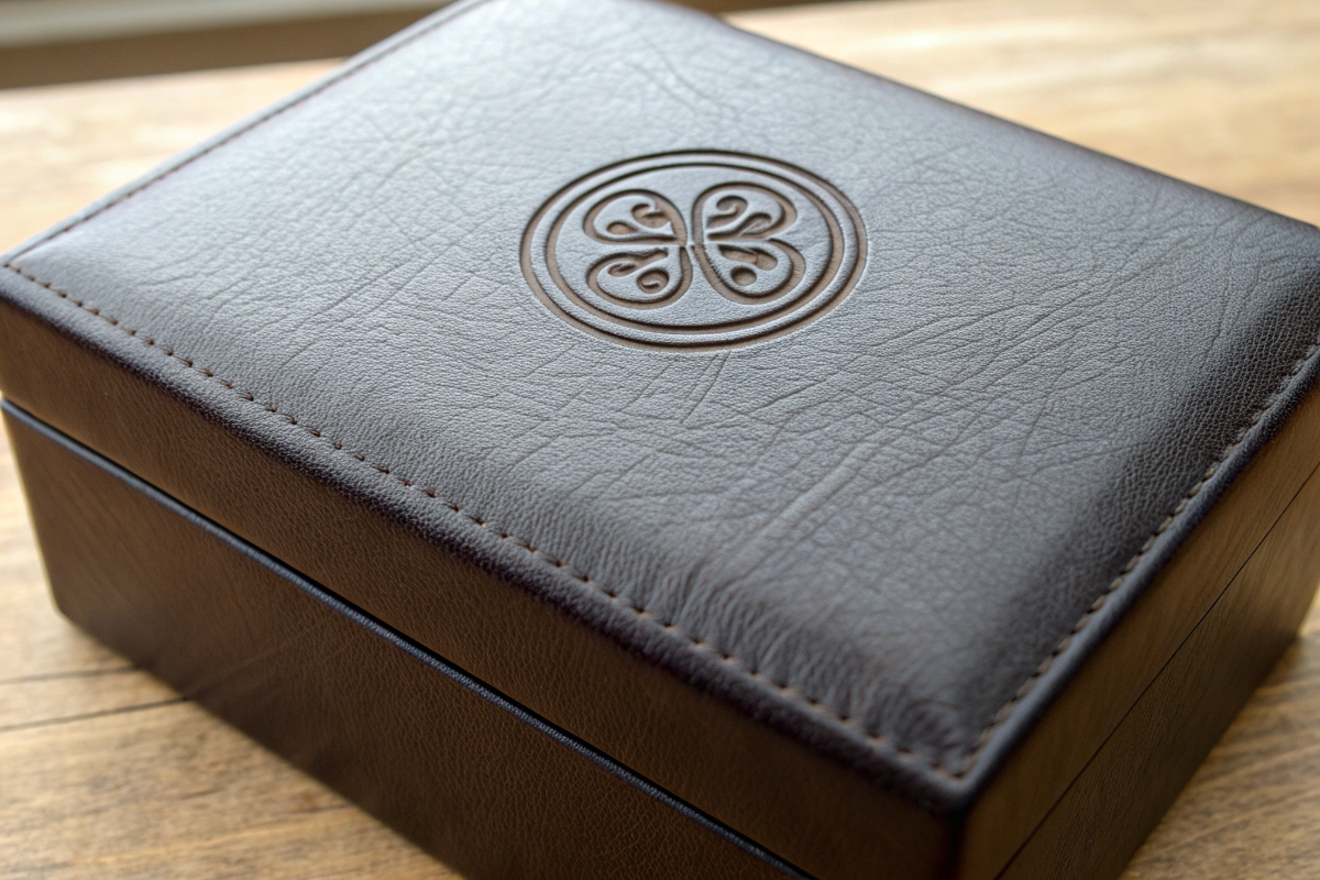 Debossed logo reference showing a recessed mark on a soft surface