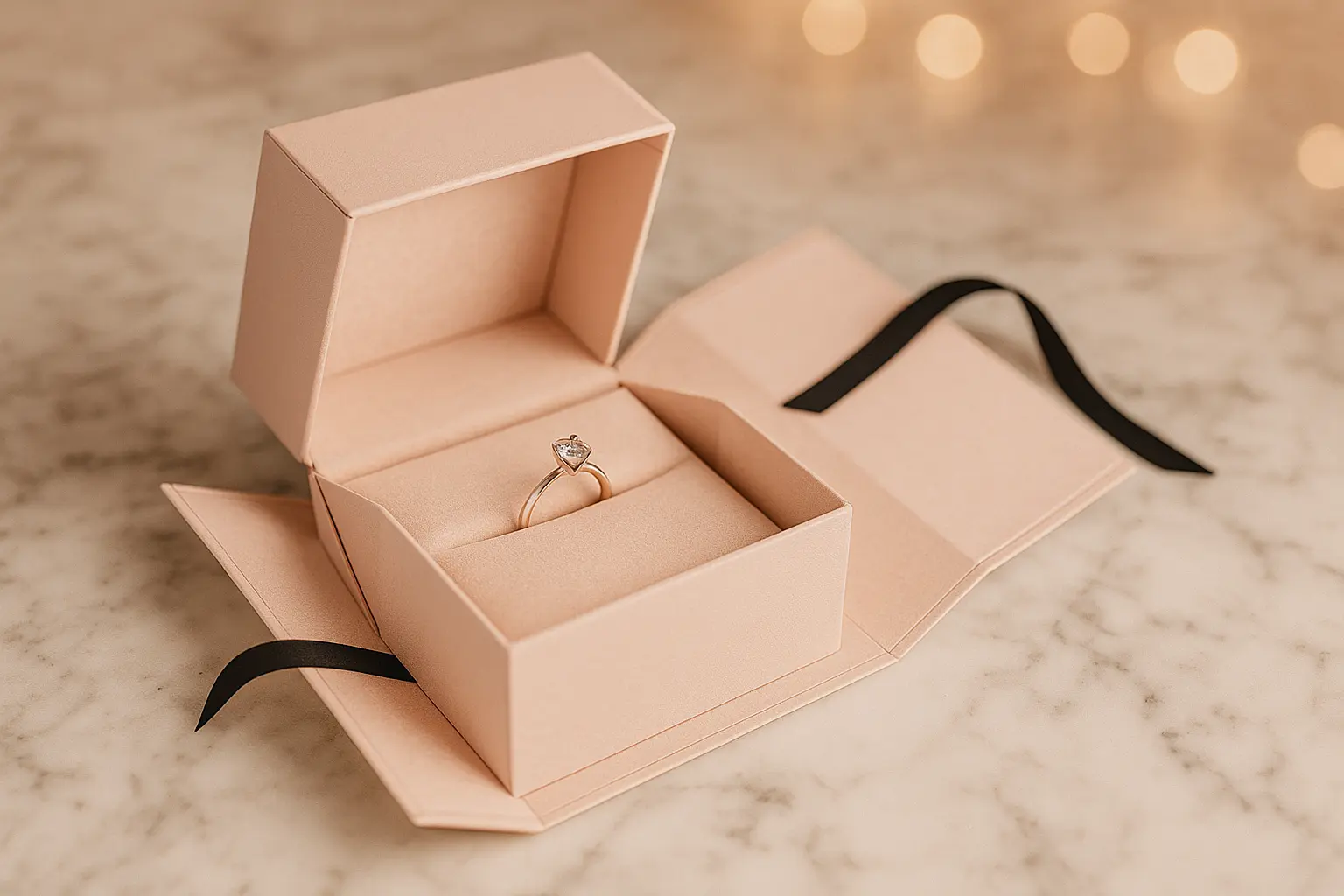 Illustrative hinged jewelry box structure shown open and closed