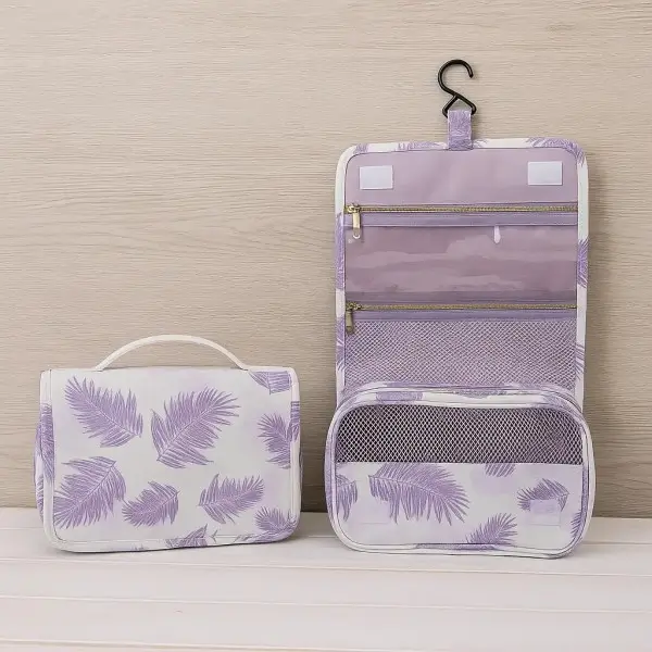 hanging-toiletry-bag-travel-foldable-multi-compartment-purple-leaf-print